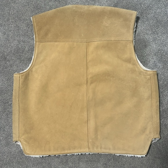 Vintage The Leather Shop Sears Mens Tan Vest Suede Snap Sherpa Western Large - Picture 2 of 5